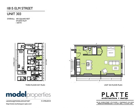 Floor plan for studio, 1 bath, 495 sqft